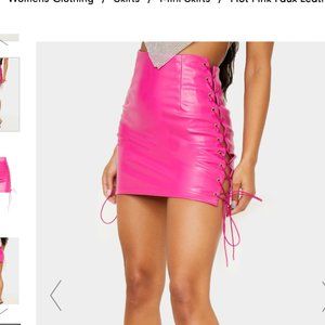 PLT Hot Pink Faux Leather Lace Up Mini Skirt